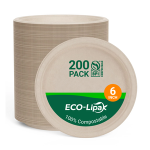Round Cut-Resistant Sugarcane Compostable Plates|BPI Certified, PFAS-Free, BPA-Free