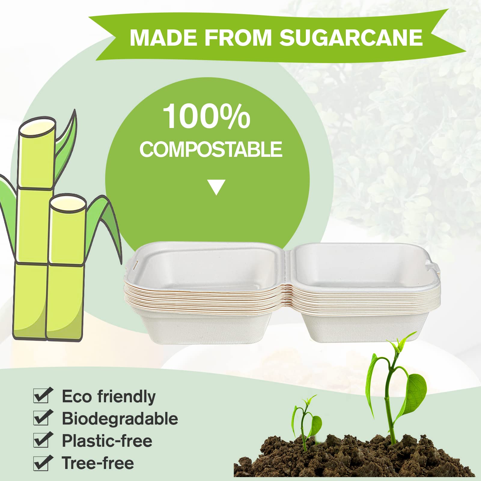 ECOLipak 100% compostable food containers made from sugarcane.