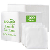 Pack of ECOLipa 2-ply lunch napkins featuring a total of 1000 count, each napkin measuring 6.5x6.5 inches, displayed in bulk.