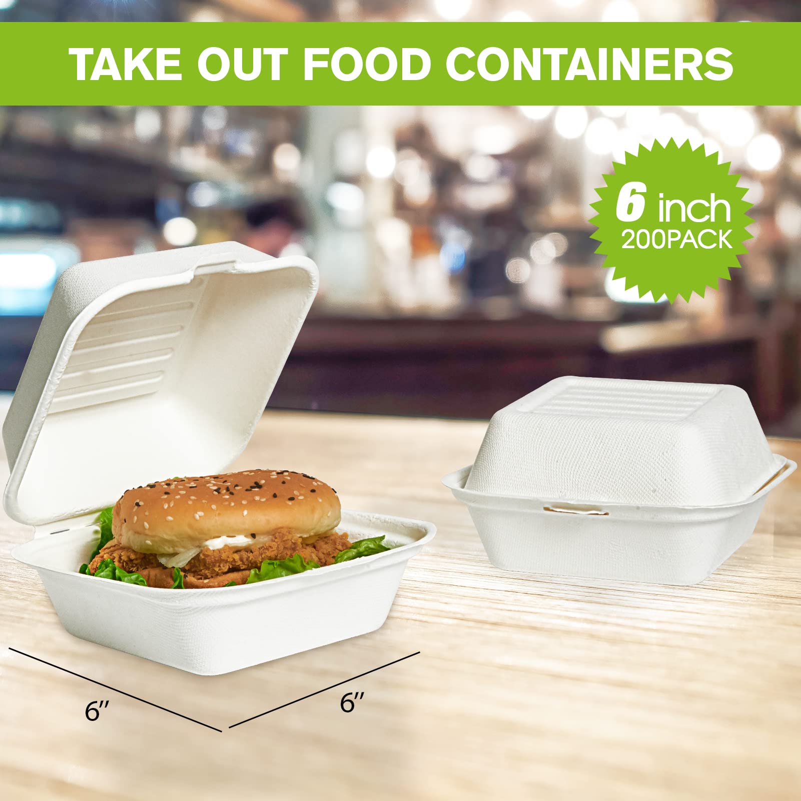 ECOLipak 6 - inch, 200 - pack take - out food containers, perfect for holding a delicious burger.