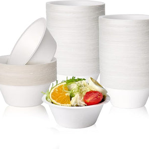 8 oz Durable White Sugarcane Compostable Bowls|BPI Certified, PFAS-Free, BPA-Free - ECO-Lipak