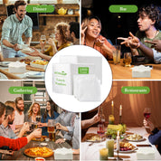 A collage depicting various dining experiences: dinner, gatherings, bars, and restaurants, featuring ECOLipak white napkins in focus.