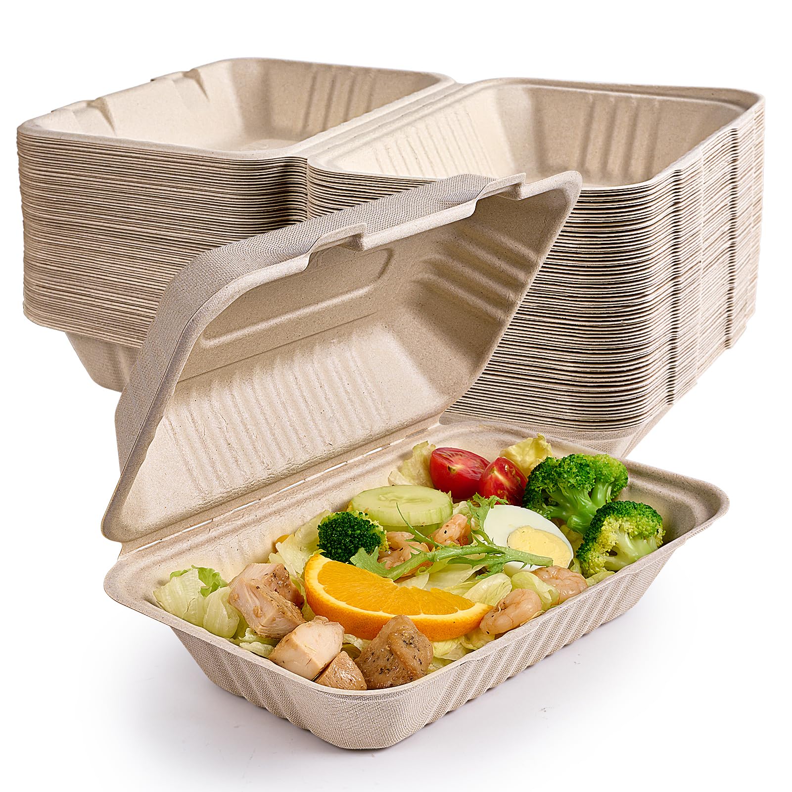 ECOLipak stack of disposable food containers, filled with a colorful and nutritious salad.