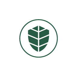 A simplified green leaf emblem enclosed in a circle, symbolizing nature, protection, and sustainability.