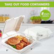 ECOLipak 8 - inch, 50 - pack take - out food containers, ideal for holding a burger, fries, and chicken.