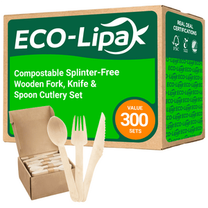 Compostable Splinter - Free Wooden Fork, Knife & Spoon Cutlery Set|BPA - Free, Non - toxic - ECOlipak