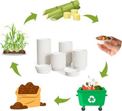 A circular diagram showing the lifecycle of biodegradable tableware made from bamboo and sugarcane, emphasizing recycling and composting.