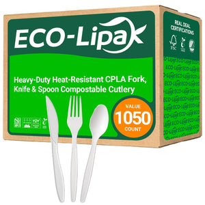 Heavy - Duty Heat - Resistant CPLA Fork, Knife & Spoon Compostable Cutlery|BPA - Free, Non - toxic - ECOlipak