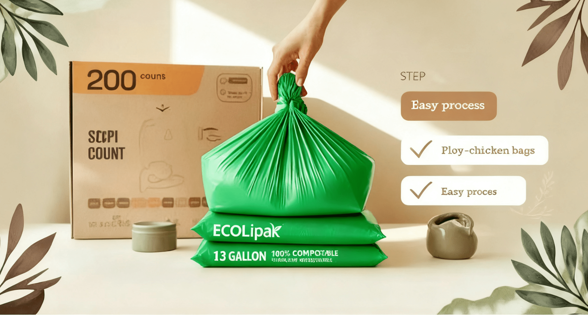 3 Easy Steps for 13 Gallon Trash Bags 200 Count - ECOlipak