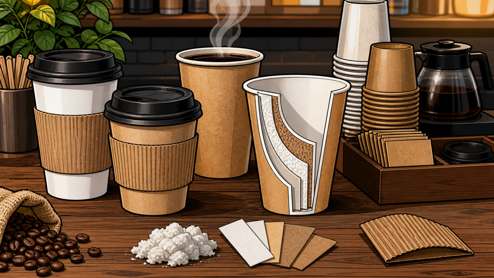 Comic style paper coffee cup materials and insulation guide