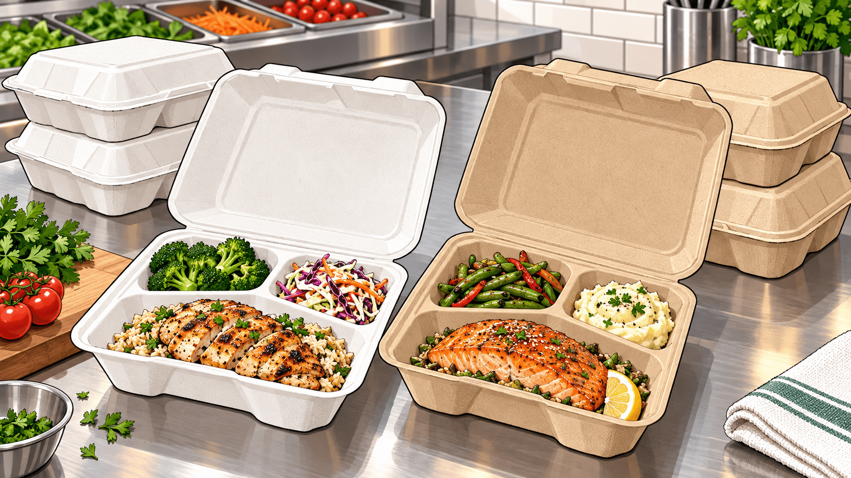 Bulk 8x8 Compartment Takeout Containers: White vs Natural - ECO-Lipak
