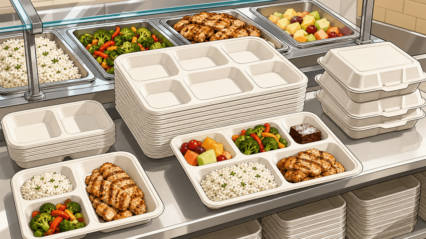 Five-Compartment Sugarcane Plates for Faster Cafeteria and Catering Lines - ECO-Lipak