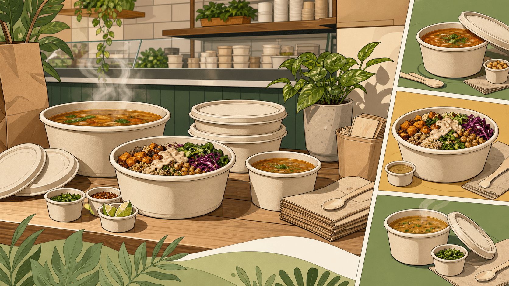 Leak-Resistant Sugarcane Soup Bowls for Broth, Grain Bowls, and Hot Lunches - ECO-Lipak