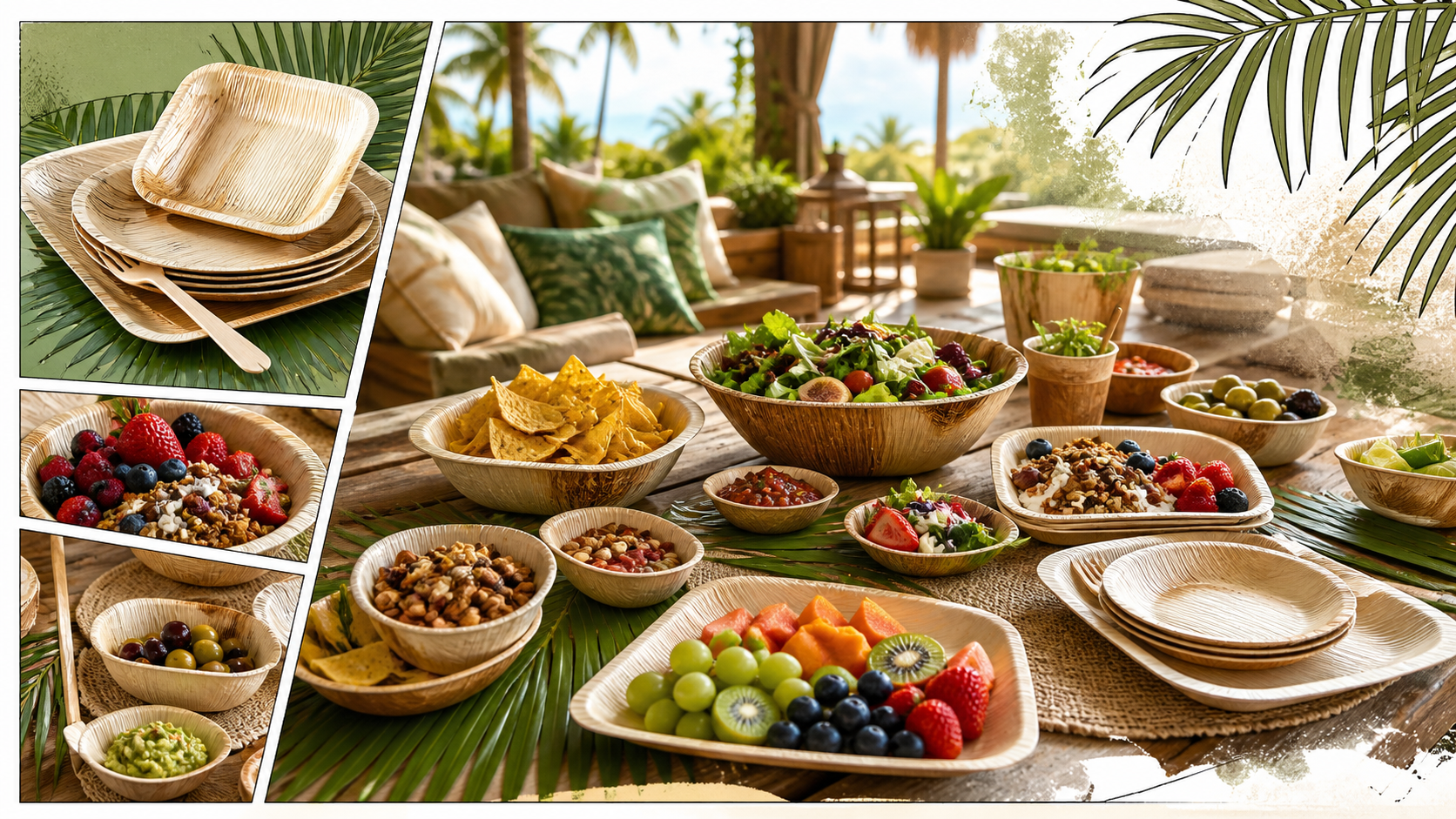 Palm Leaf Bowls for Outdoor Brunch, Snack Bars, and Buffet Sides - ECO-Lipak