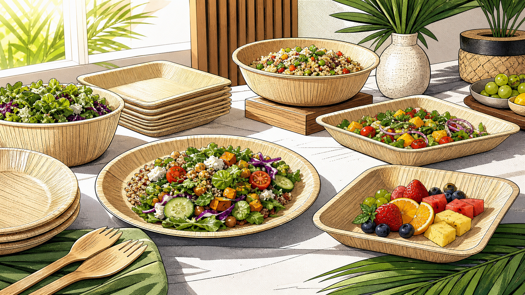 Palm Leaf Plates Are Reframing the Modern Buffet Table - ECO-Lipak