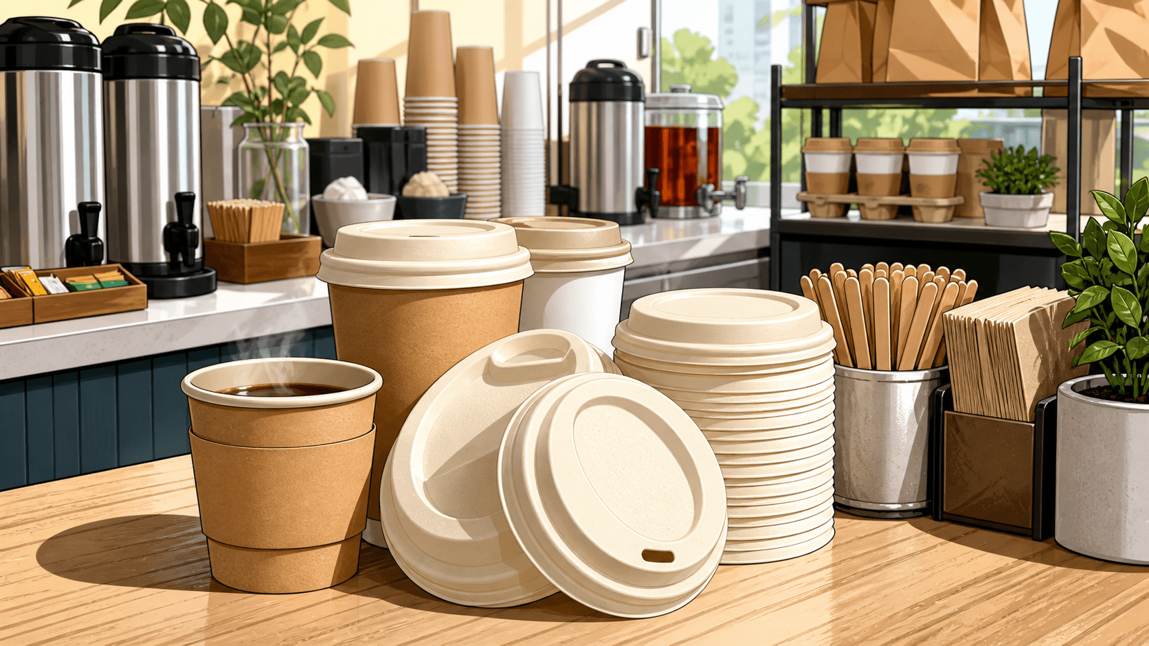 Sugarcane Cup Lids for Coffee Bars, Catering, and Plastic-Free Drink Service - ECO-Lipak