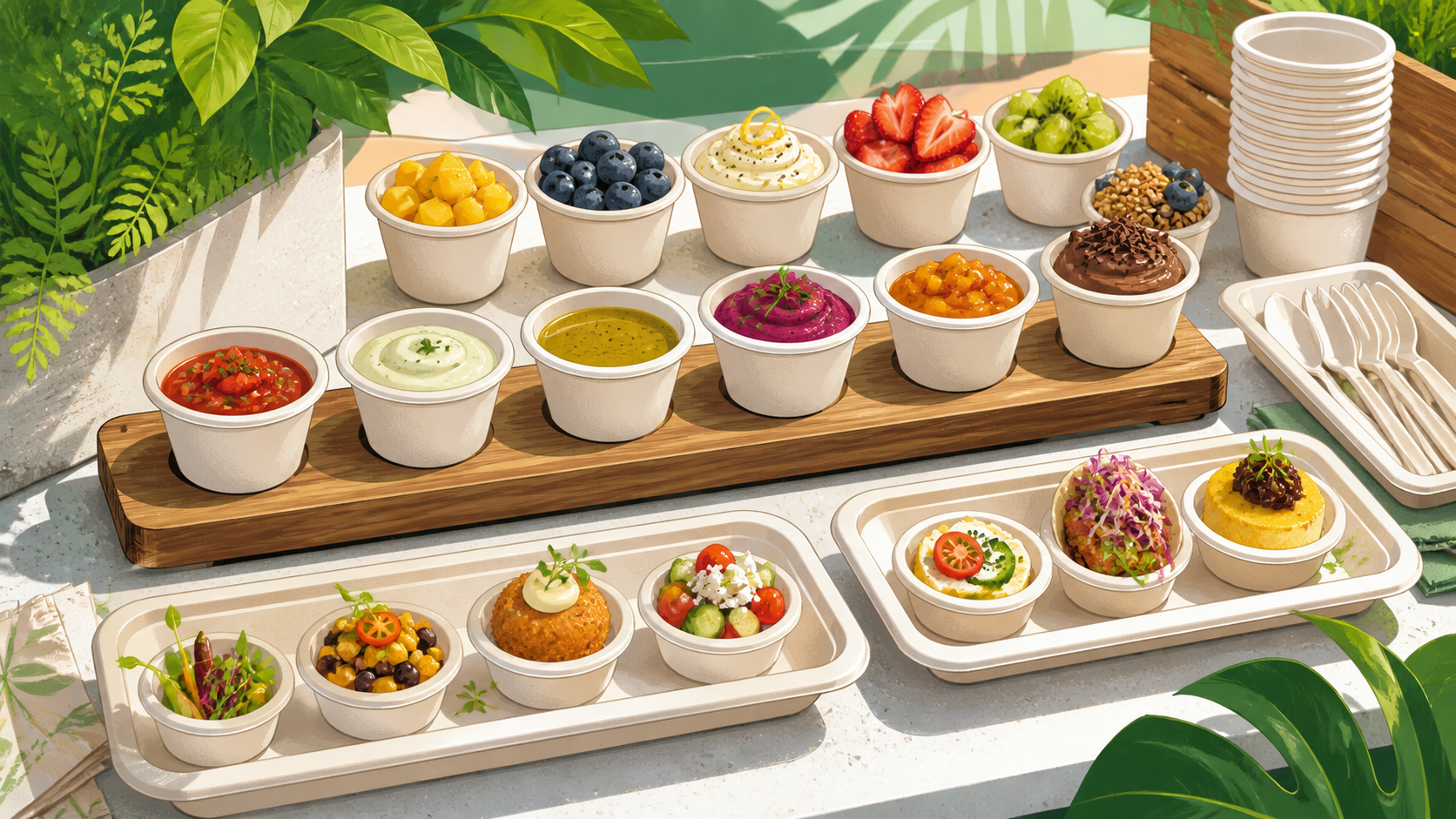 Sugarcane Souffle Cups for Sauce Flights, Tastings, and Prep Stations - ECO-Lipak