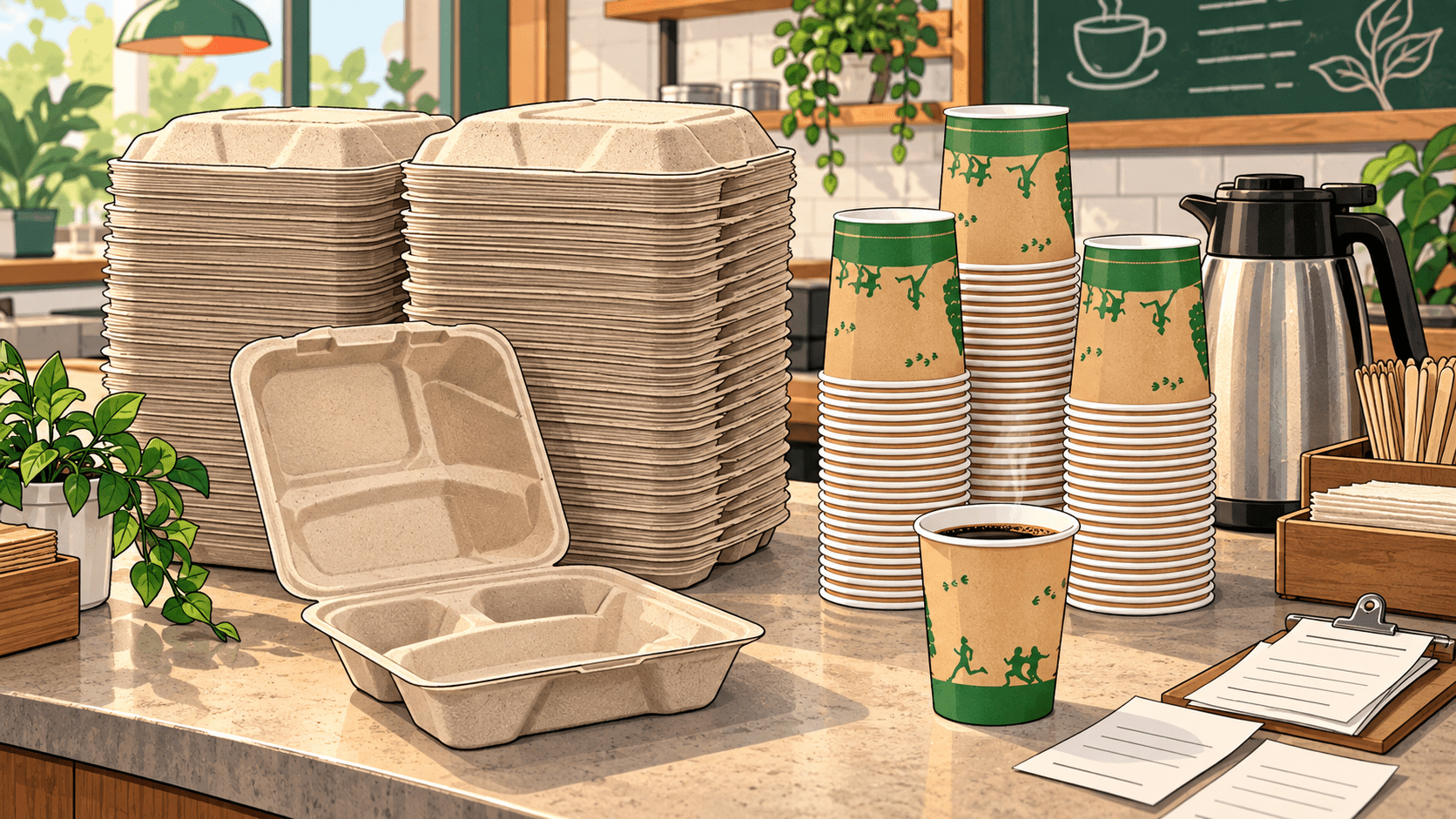 Takeout Packaging Set: 200 Boxes + 300 Hot Cups - ECO-Lipak