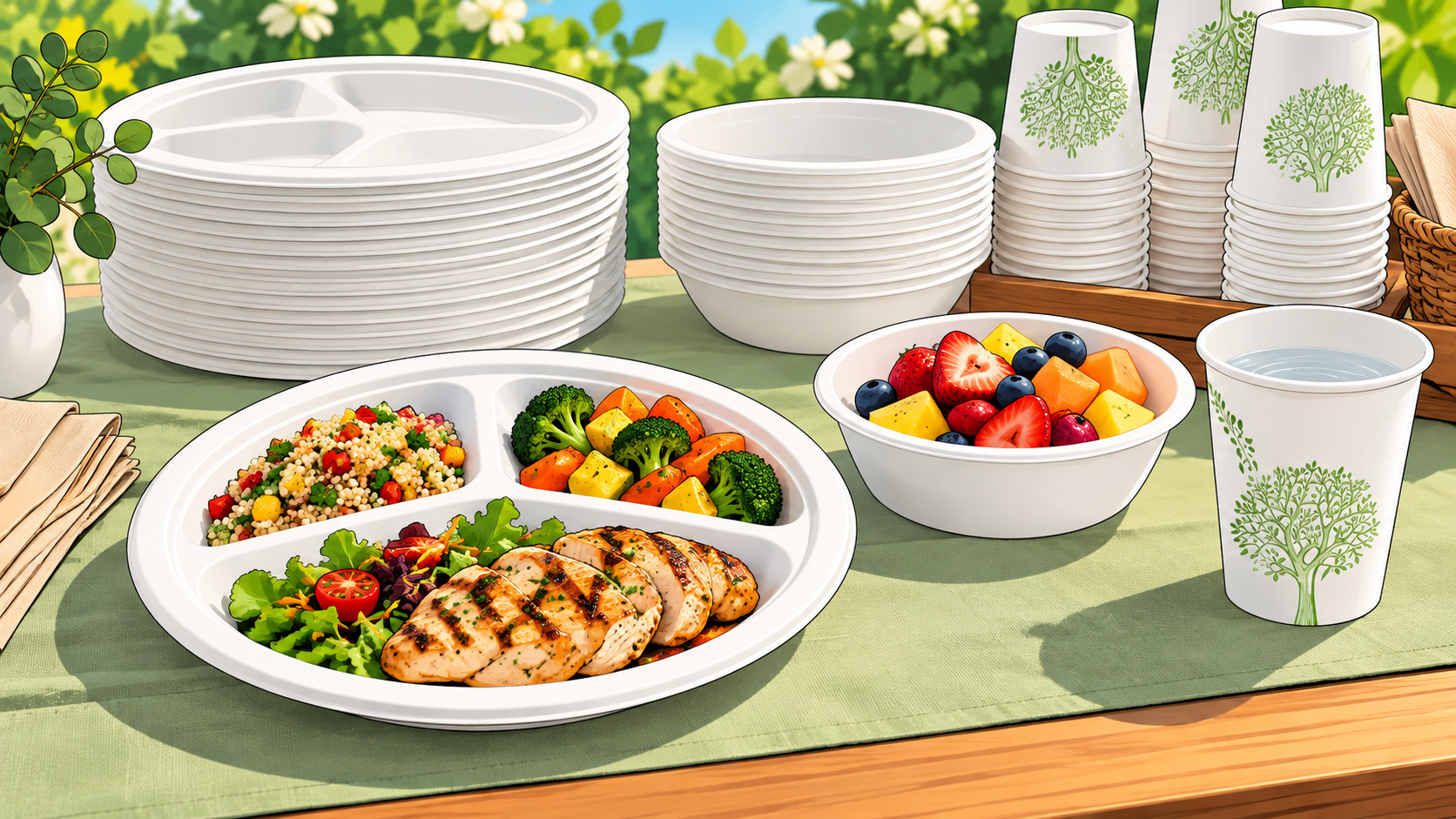 White Catering Set: 150 Plates, 150 Bowls, 300 Cups - ECO-Lipak