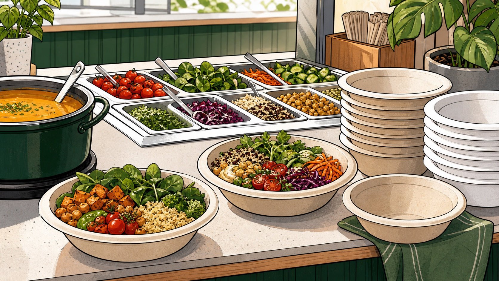Wide-Rim Sugarcane Bowls for Soup, Salad, and Build-Your-Own Lunch Bars - ECO-Lipak