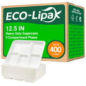 10 in / 12.5 in Heavy - Duty Sugarcane 5 Compartment Plates｜BPI Certified, BPA Free - ECOlipak