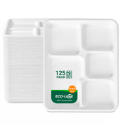 10 in / 12.5 in Heavy-Duty Sugarcane 5 Compartment Plates｜BPI Certified, PFAS-Free, BPA-Free - ECO-Lipak