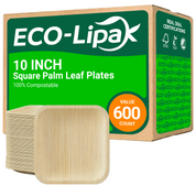 Wholesale 10" Square Palm Leaf Plates – 600/Carton