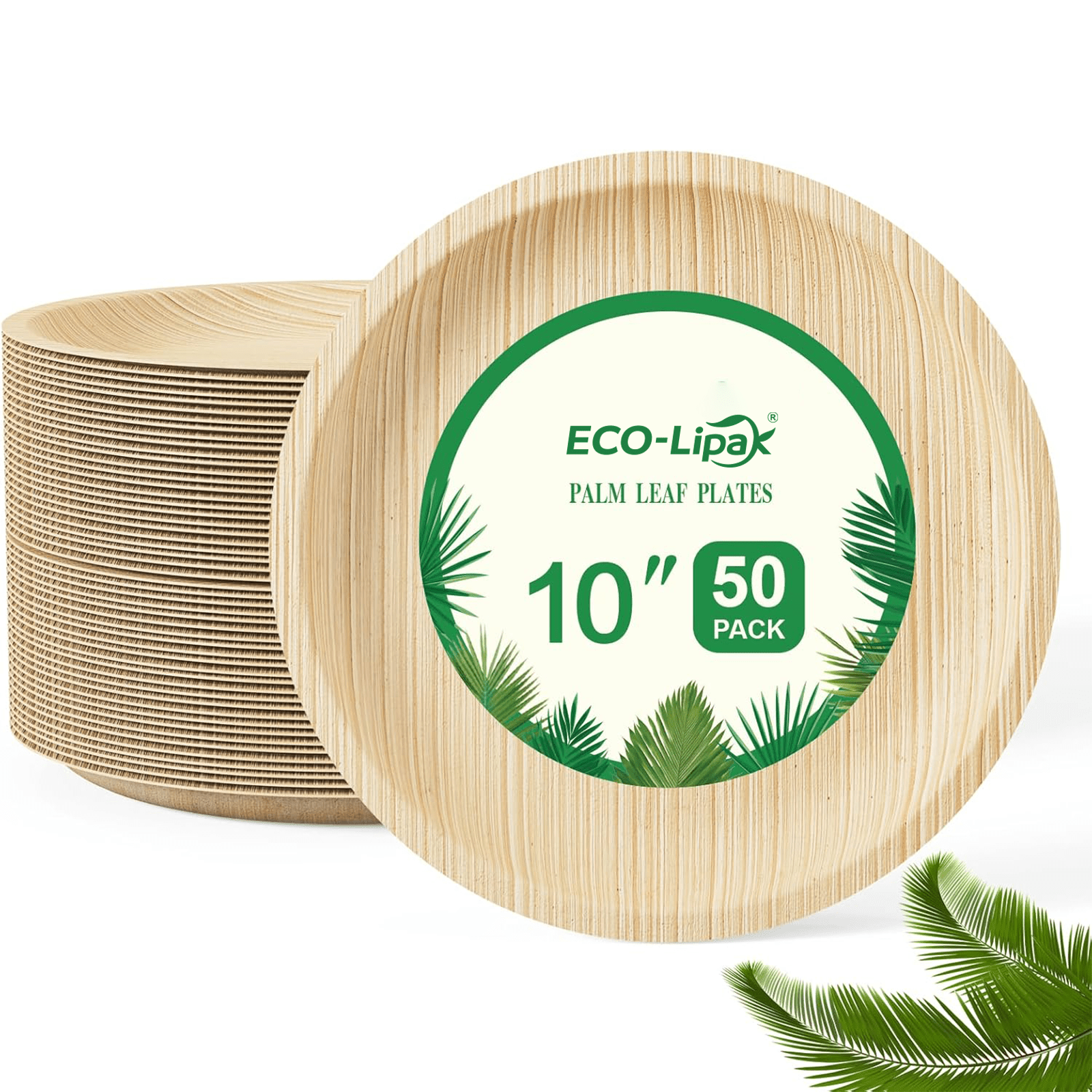 10in Round Heavy - Duty Palm Leaf Plates｜BPA - Free, Toxin - Free - ECO - Lipak
