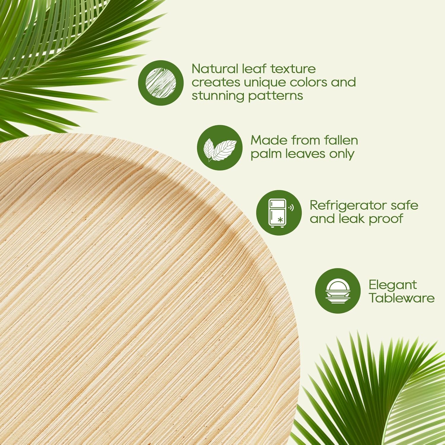 10in Round Heavy - Duty Palm Leaf Plates｜BPA - Free, Toxin - Free - ECO - Lipak