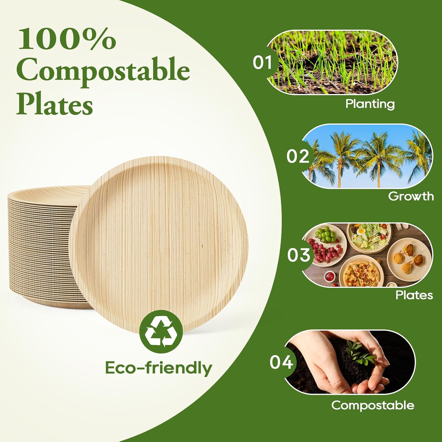 10in Round Heavy - Duty Palm Leaf Plates｜BPA - Free, Toxin - Free - ECO - Lipak
