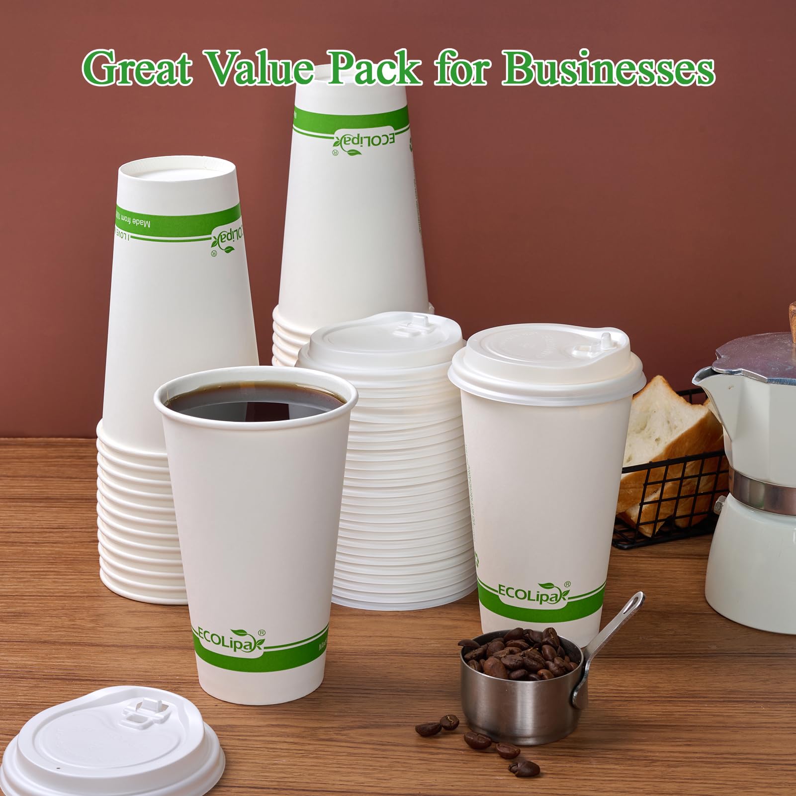 12 oz / 16 oz Heat - Resistant Multi - Purpose Compostable Cups with CPLA Lid｜BPA - Free, Toxin - Free - ECOlipak