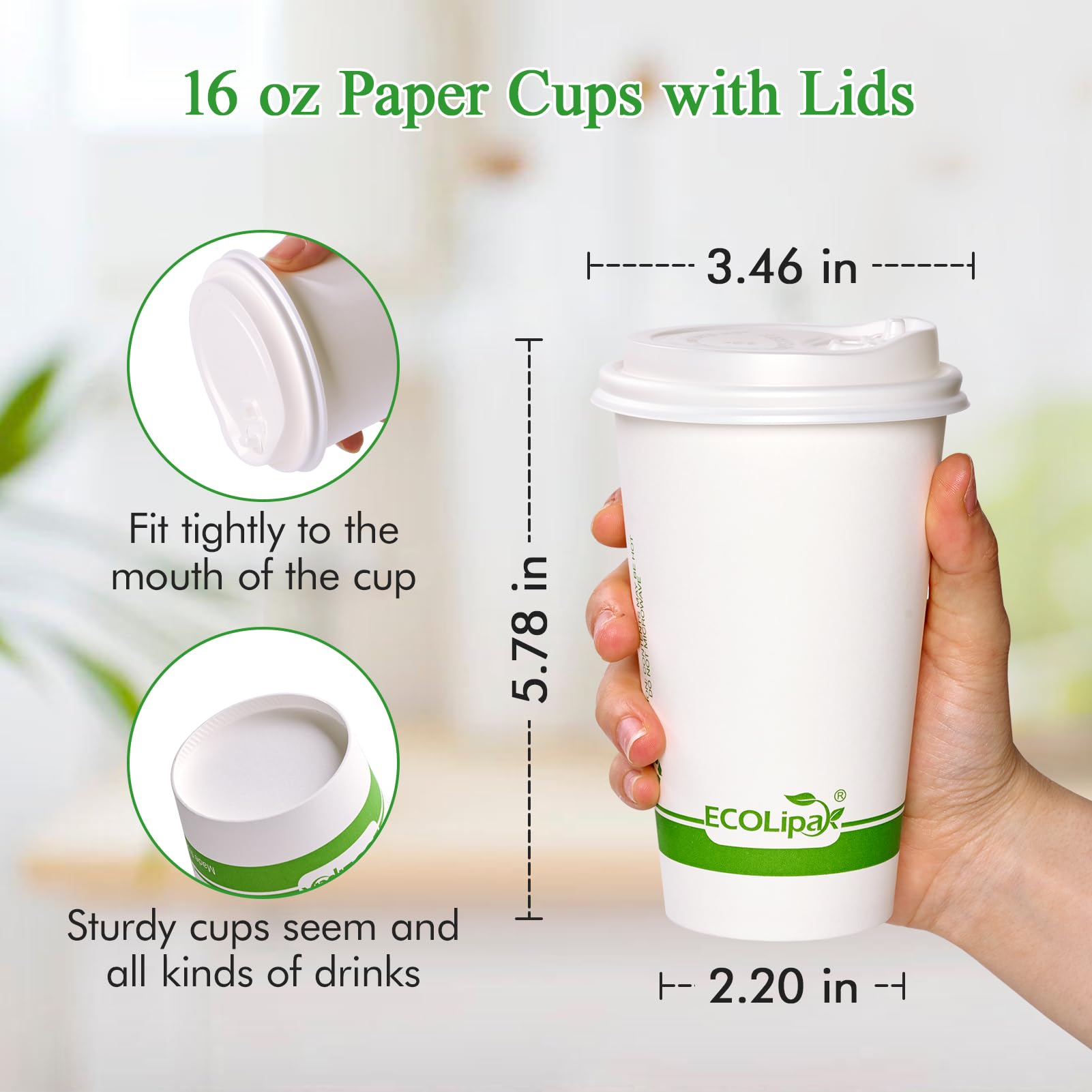 12 oz / 16 oz Heat - Resistant Multi - Purpose Compostable Cups with CPLA Lid｜BPA - Free, Toxin - Free - ECOlipak
