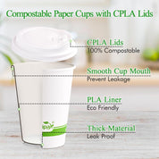 12 oz / 16 oz Heat - Resistant Multi - Purpose Compostable Cups with CPLA Lid｜BPA - Free, Toxin - Free - ECOlipak