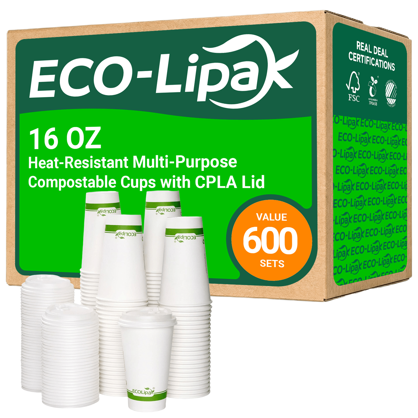 12 oz / 16 oz Heat - Resistant Multi - Purpose Compostable Cups with CPLA Lid｜BPA - Free, Toxin - Free - ECOlipak