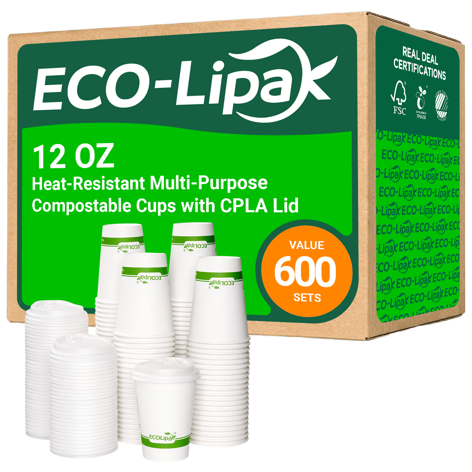 12 oz / 16 oz Heat - Resistant Multi - Purpose Compostable Cups with CPLA Lid｜BPA - Free, Toxin - Free - ECOlipak