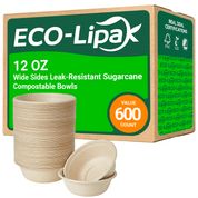 12 oz / 16 oz Wide Sides Leak - Resistant Sugarcane Compostable Bowls｜BPI Certified, PFAS - Free - ECOlipak
