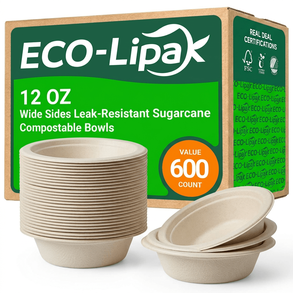  16 oz Wide Sides Leak - Resistant Sugarcane Compostable Bowls｜BPI Certified, PFAS - Free - ECO - Lipak