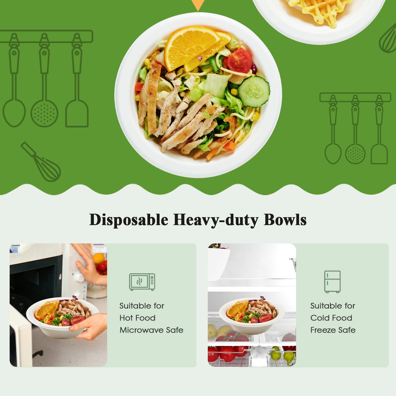 12 oz / 16 oz Wide Sides Leak - Resistant Sugarcane Compostable Bowls｜BPI Certified, PFAS - Free - ECOlipak