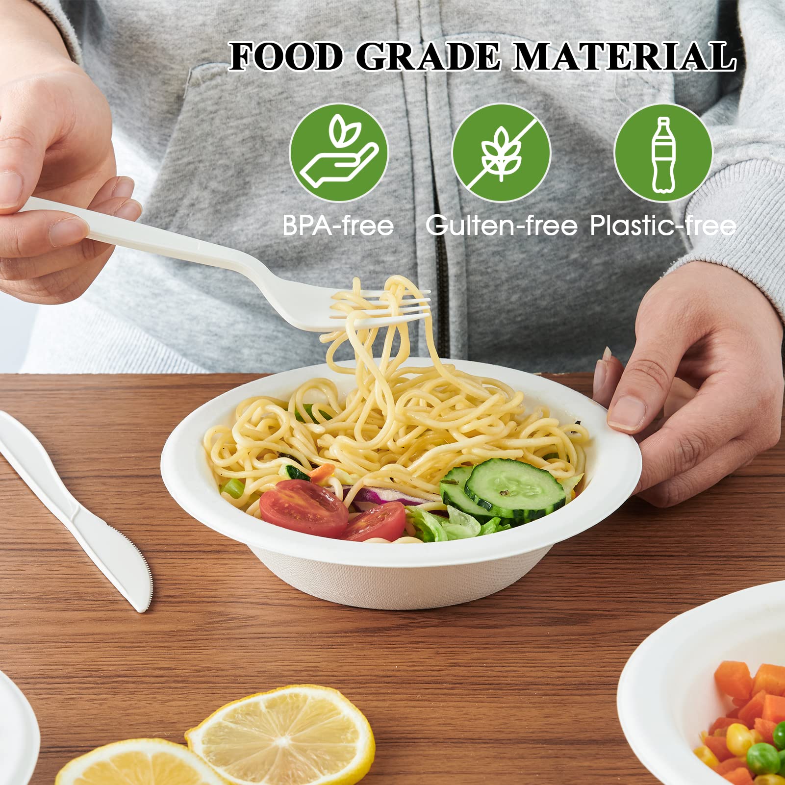 12 oz / 16 oz Wide Sides Leak - Resistant Sugarcane Compostable Bowls｜BPI Certified, PFAS - Free - ECOlipak