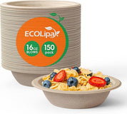 12 oz / 16 oz Wide Sides Leak - Resistant Sugarcane Compostable Bowls｜BPI Certified, PFAS - Free - ECOlipak