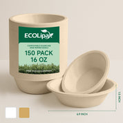 12 oz / 16 oz Wide Sides Leak - Resistant Sugarcane Compostable Bowls｜BPI Certified, PFAS - Free - ECOlipak