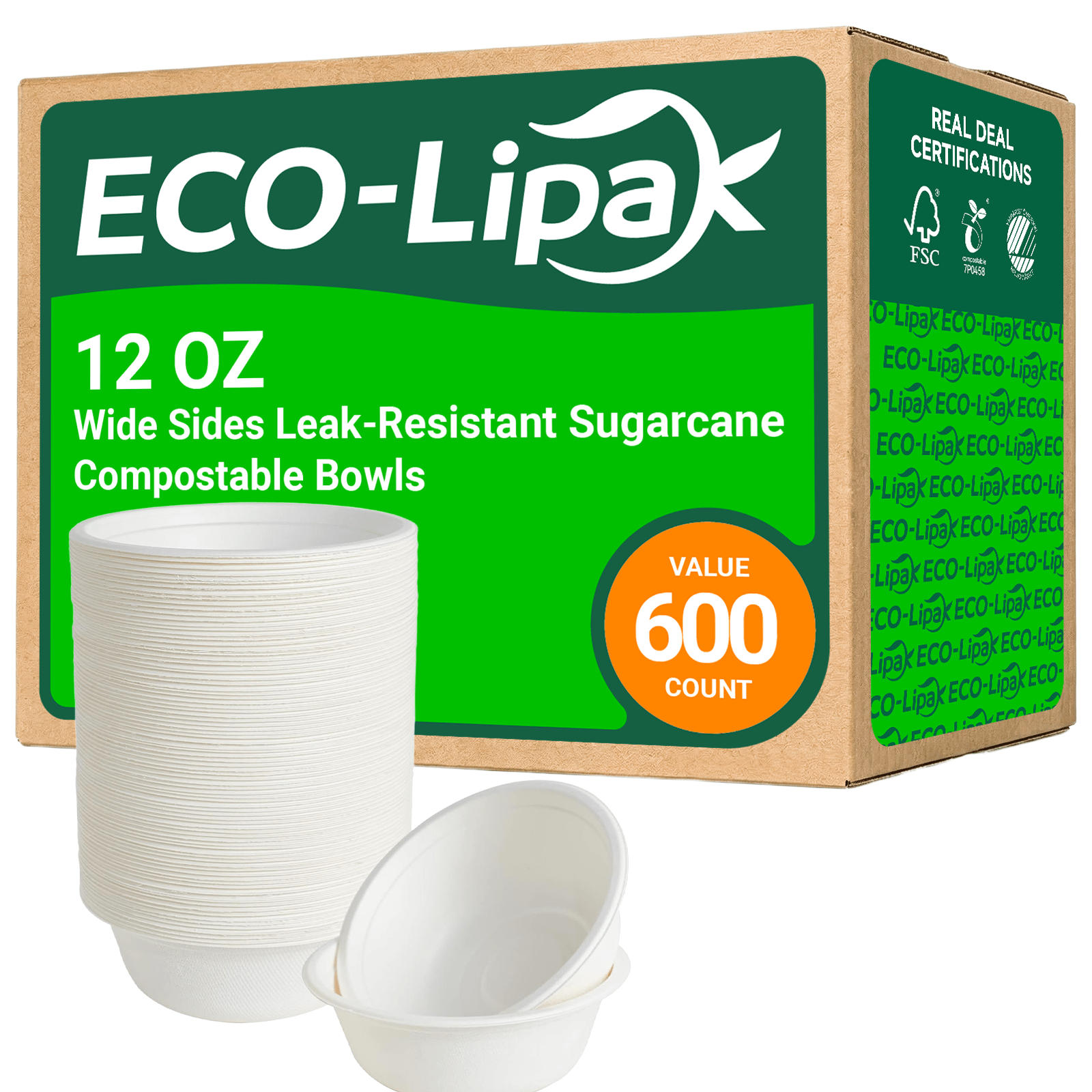  16 oz Wide Sides Leak - Resistant Sugarcane Compostable Bowls｜BPI Certified, PFAS - Free - ECOlipak