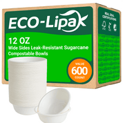 12 oz / 16 oz Wide Sides Leak - Resistant Sugarcane Compostable Bowls｜BPI Certified, PFAS - Free - ECOlipak