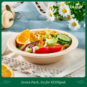 12 oz / 16 oz Wide Sides Leak - Resistant Sugarcane Compostable Bowls｜BPI Certified, PFAS - Free - ECOlipak