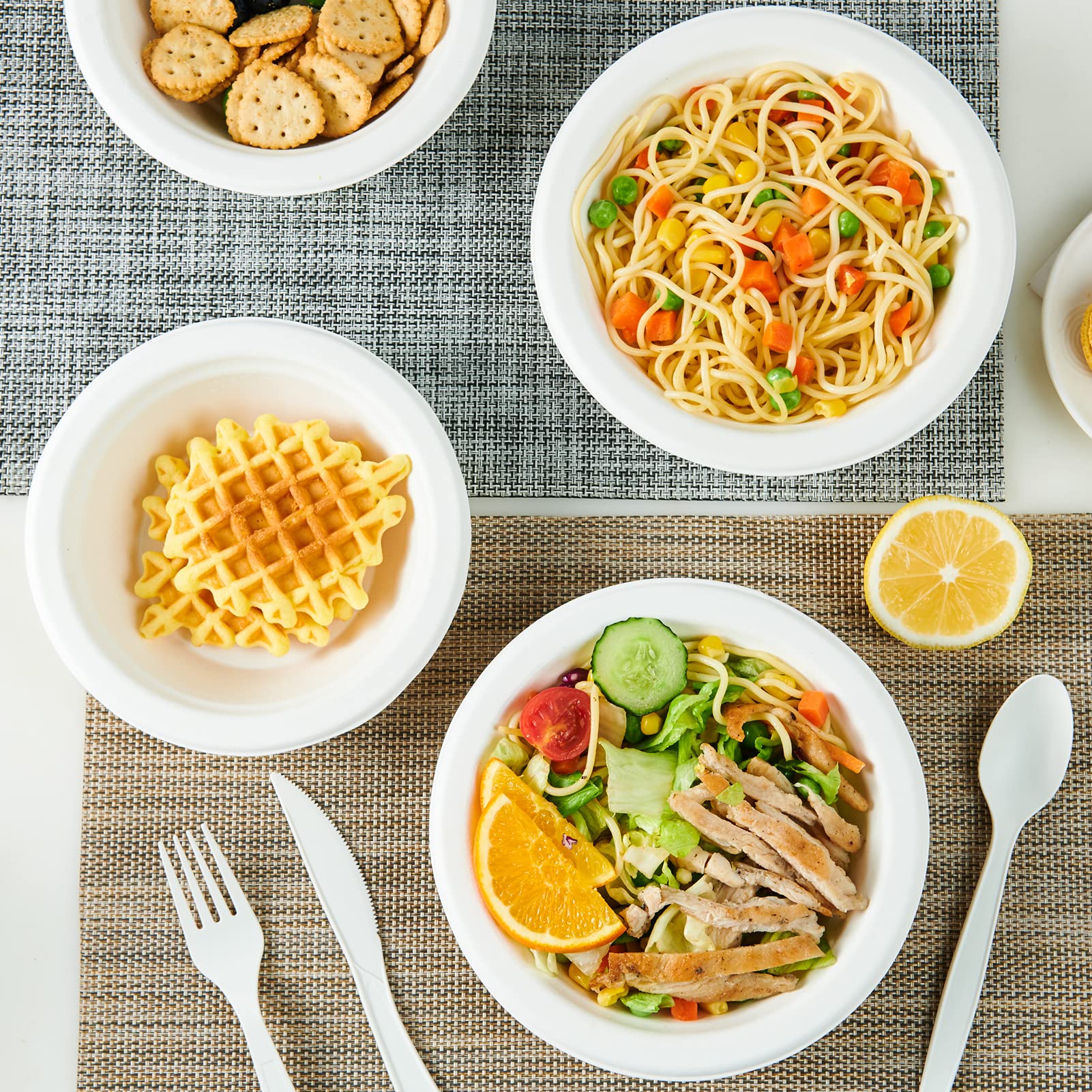 12 oz / 16 oz Wide Sides Leak - Resistant Sugarcane Compostable Bowls｜BPI Certified, PFAS - Free - ECOlipak