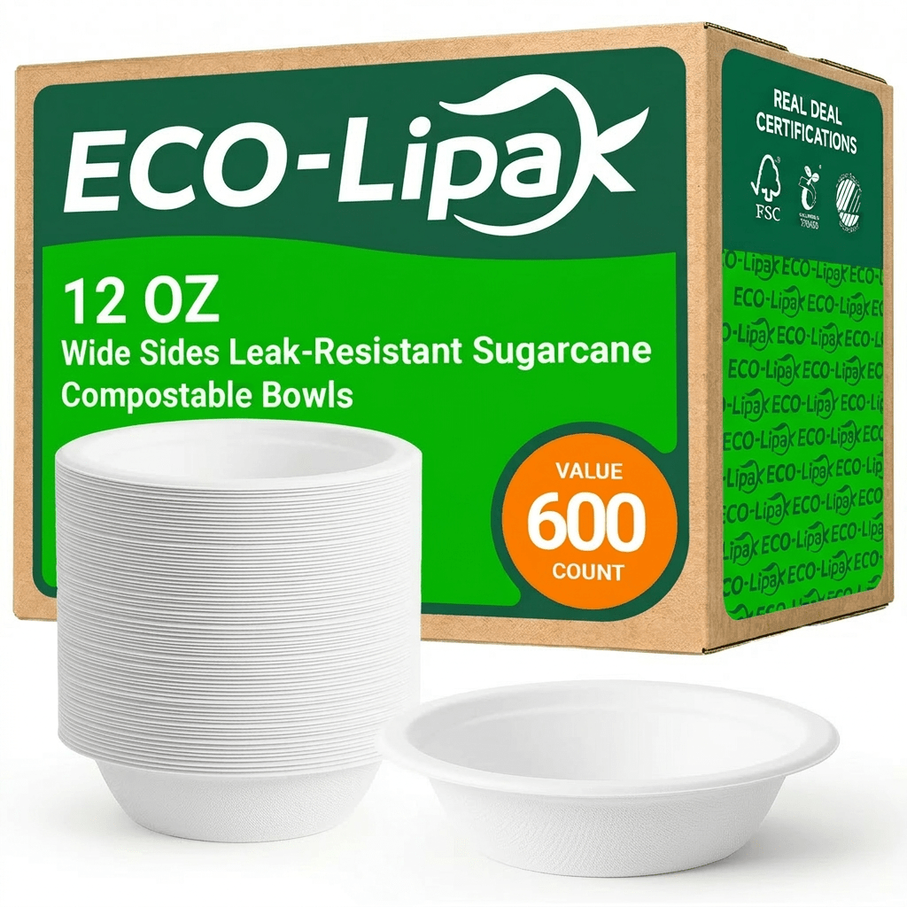  16 oz Wide Sides Leak - Resistant Sugarcane Compostable Bowls｜BPI Certified, PFAS - Free - ECO - Lipak