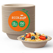 12 oz / 16 oz Wide Sides Leak - Resistant Sugarcane Compostable Bowls｜BPI Certified, PFAS - Free - ECOlipak