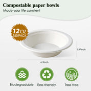12 oz / 16 oz Wide Sides Leak - Resistant Sugarcane Compostable Bowls｜BPI Certified, PFAS - Free - ECOlipak