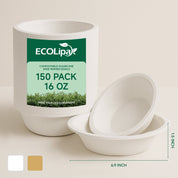 12 oz / 16 oz Wide Sides Leak - Resistant Sugarcane Compostable Bowls｜BPI Certified, PFAS - Free - ECOlipak
