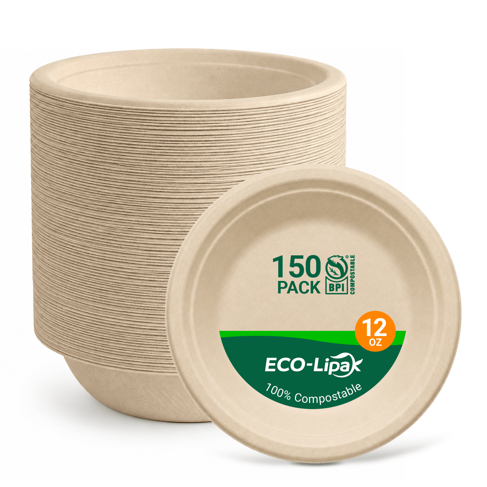 16 oz Wide Sides Leak-Resistant Sugarcane Compostable Bowls｜BPI Certified, PFAS-Free, BPA-Free - ECO-Lipak